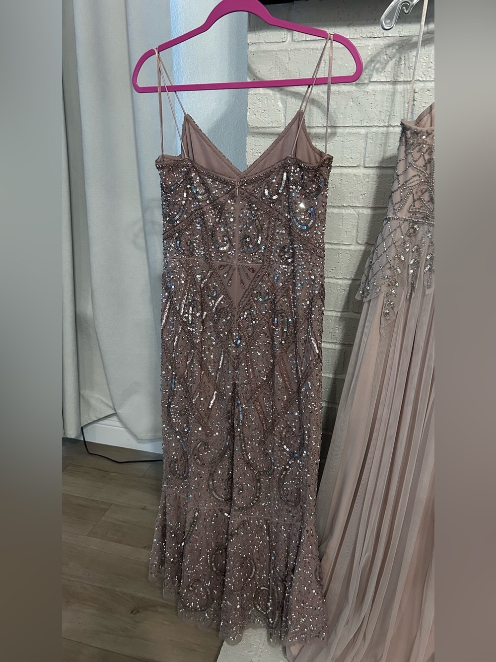 Gianni bini Crosshatch Bead Pattern Trumpet Gown Brown